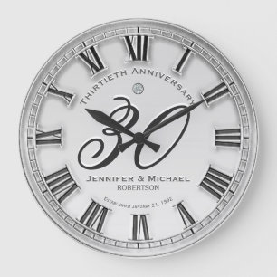 30th Silver Wedding Anniversary Large Clock