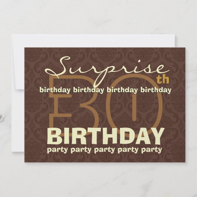 30th SUPRISE Birthday Chocolate and Gold G204 Invitation (Front)