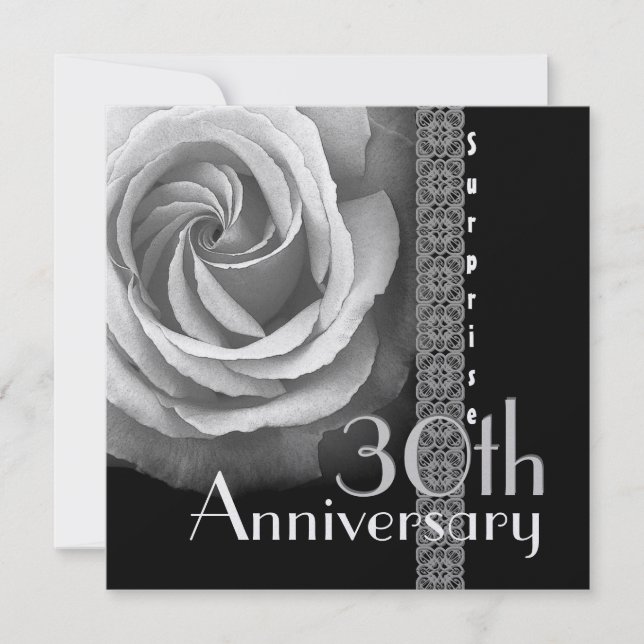 30th SURPRISE Anniversary Invitation - SILVER Rose (Front)