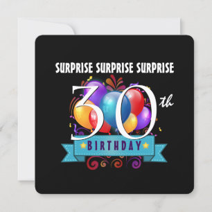 30th SURPRISE Birthday Balloons Black B30C Invitation