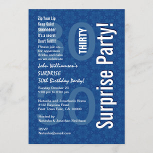 30th Surprise Birthday Blue Geometric Star Flowers Invitation