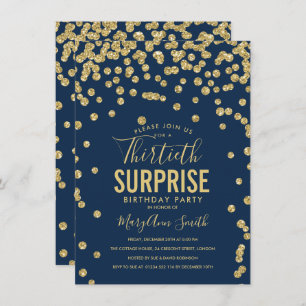 30th Surprise Birthday Gold Navy Blue Invitation