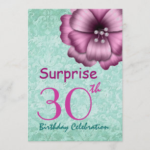 30th SURPRISE Birthday Party Pink Flower Bow Invitation
