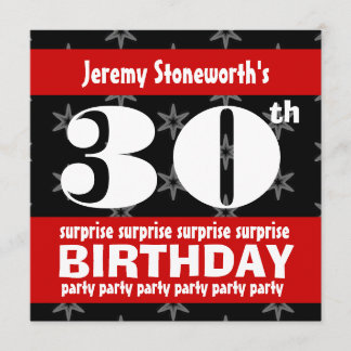 30th SURPRISE  Birthday Silver Stars B420 Invitation