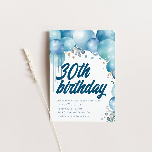 30th Thirty Birthday Party Invitation Balloons (Creator Uploaded)