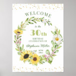 30th Thirty Birthday Party Sunflower Welcome Poster<br><div class="desc">Large sunflower welcome sign perfect to set the mood for a cheerful 30th birthday party. Matching invitations,  inserts,  signs,  games,  and decorations can be found in my Zazzle shop. If you're looking for any specific item,  please don't hesitate to contact me.</div>