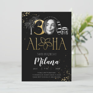 30th Tropical Birthday Gold Invitation with Photo