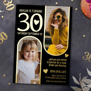 30th two arches birthday black gold hearts