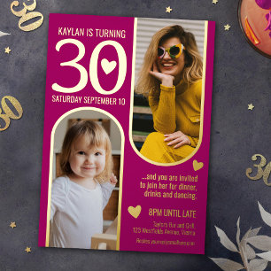 30th two arches birthday deep pink gold hearts