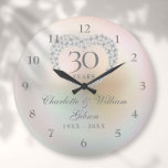 30th Wedding Anniversary Beautiful Pearl Heart Large Clock<br><div class="desc">Featuring a beautiful pearl heart,  this chic 30th wedding anniversary clock can be personalised with your special pearl anniversary information on a pearl background. Designed by Thisisnotme©</div>