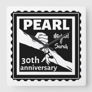 30th wedding anniversary black and white romantic square wall clock