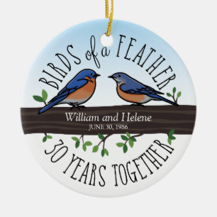 30th Wedding Anniversary, Bluebirds of a Feather Ceramic Ornament