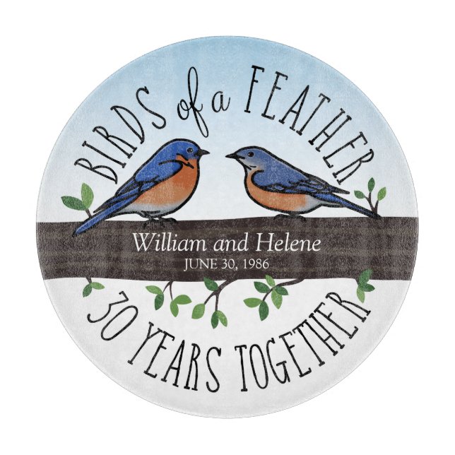 30th Wedding Anniversary, Bluebirds of a Feather Cutting Board (Front)