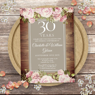 30th Wedding Anniversary Boho Rustic Roses Floral Invitation