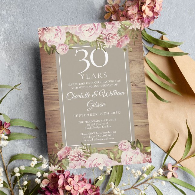 30th Wedding Anniversary Boho Rustic Roses Invitation (Creator Uploaded)