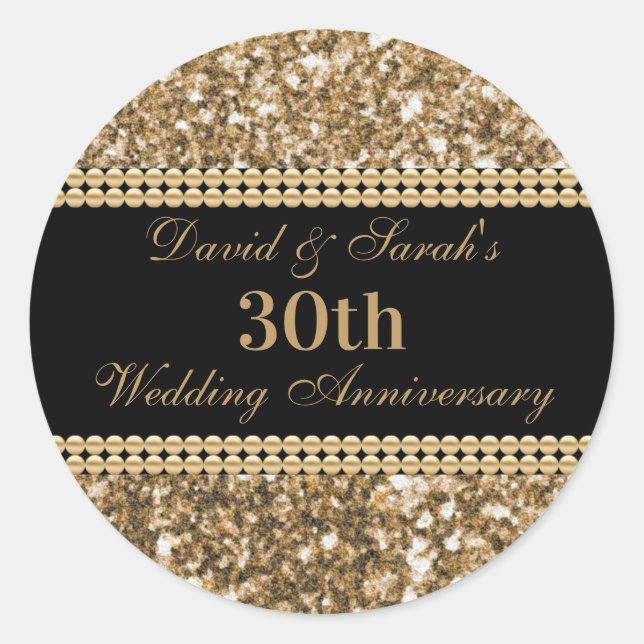 30th Wedding Anniversary Celebration Gold Glitter  Classic Round Sticker (Front)