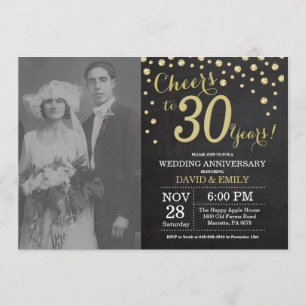 30th Wedding Anniversary Chalkboard Black and Gold Invitation