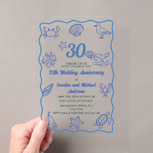 30th Wedding Anniversary Chic Hand Drawn Sea Life Acrylic Invitations