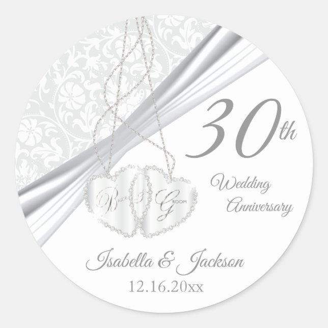 30th Wedding Anniversary Design Classic Round Sticker (Front)