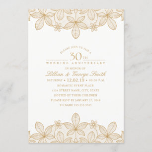 30th Wedding Anniversary Elegant Golden Lace Invitation