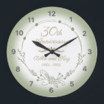 30th Wedding Anniversary Elegant Large Clock<br><div class="desc">A beautiful,  minimalist wedding anniversary design with green floral garland. Can be personalised by adding that husband and wife’s names and the years they have been married.</div>