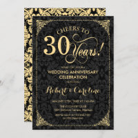 30th Wedding Anniversary - Gold Black Damask