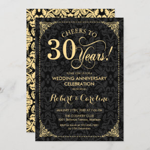 30th Wedding Anniversary - Gold Black Damask Invitation