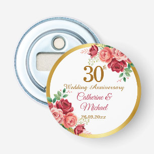 30th Wedding Anniversary Gold Frame Floral Bottle Opener
