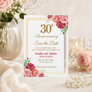 30th Wedding Anniversary Gold Frame Floral  Save The Date