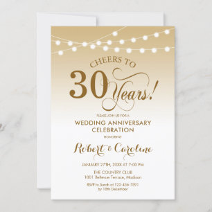 30th Wedding Anniversary - Gold White Invitation