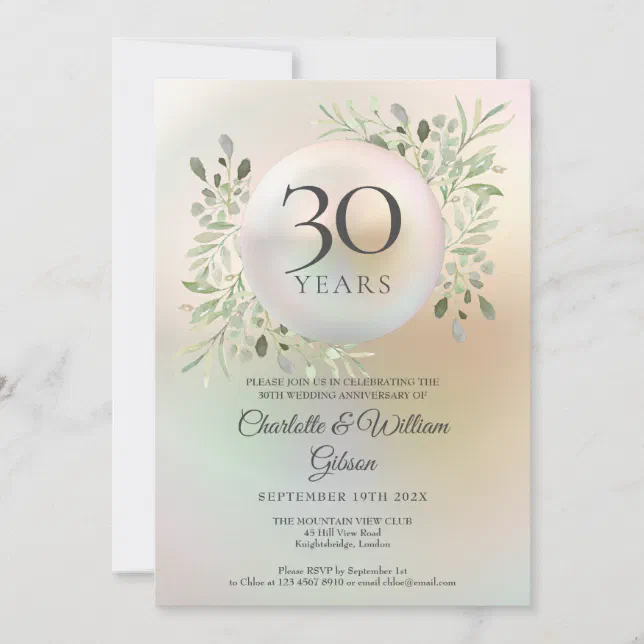 30th Wedding Anniversary Greenery Floral Pearl Invitation | Zazzle