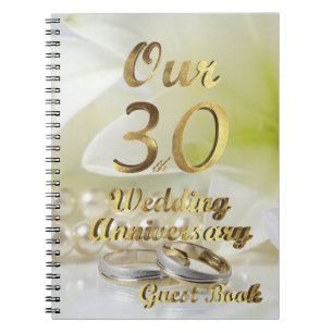 30th Wedding Anniversary Guest Book Gold White