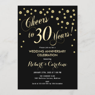 30th Wedding Anniversary Invitation - Black & Gold