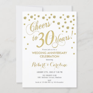 30th Wedding Anniversary Invitation - Gold & White