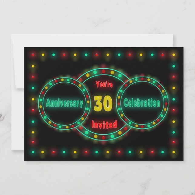 30th WEDDING ANNIVERSARY INVITATION - NEON LIGHTS (Front)