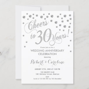 30th Wedding Anniversary Invitation - Silver White