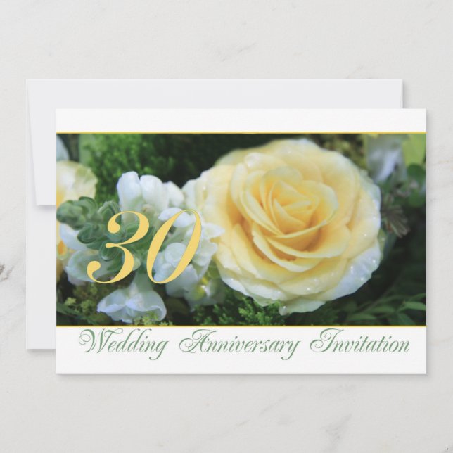 30th Wedding Anniversary Invitation - Yellow Rose (Front)