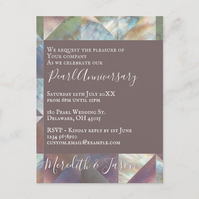 30th Wedding Anniversary Modern Pearl Invitation Postcard (Front)