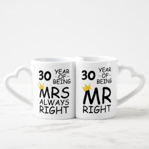 30th Wedding Anniversary Mr Right Mrs Always Right Coffee Mug Set