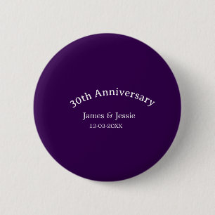 30th wedding anniversary name date purple simple 6 cm round badge