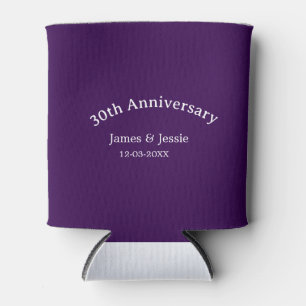 30th wedding anniversary name date purple simple can cooler