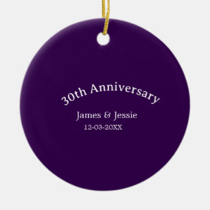 30th wedding anniversary name date purple simple ceramic ornament