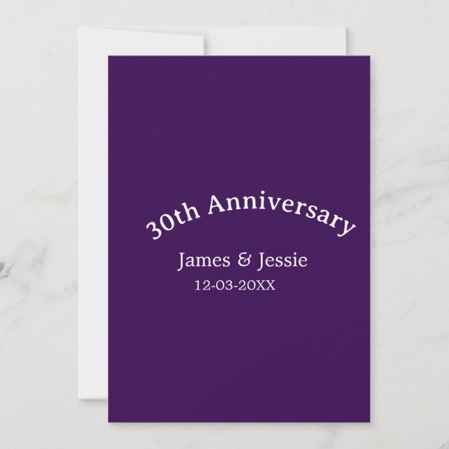 30th wedding anniversary name date purple simple  invitation (Front)