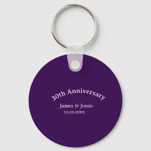 30th wedding anniversary name date purple simple key ring