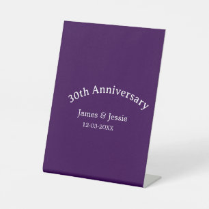 30th wedding anniversary name date purple simple  pedestal sign