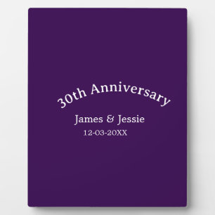 30th wedding anniversary name date purple simple plaque