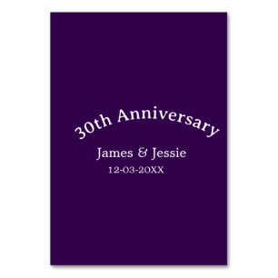 30th wedding anniversary name date purple simple table number