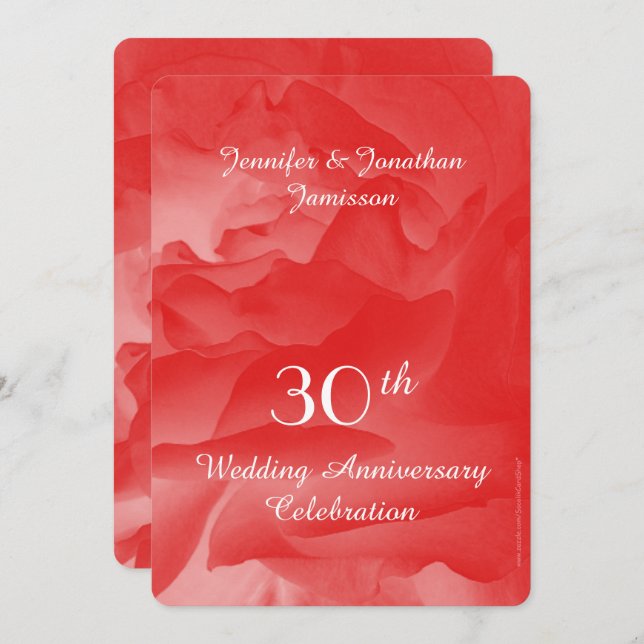 30th Wedding Anniversary Party, Coral Pink Rose  Invitation (Front/Back)