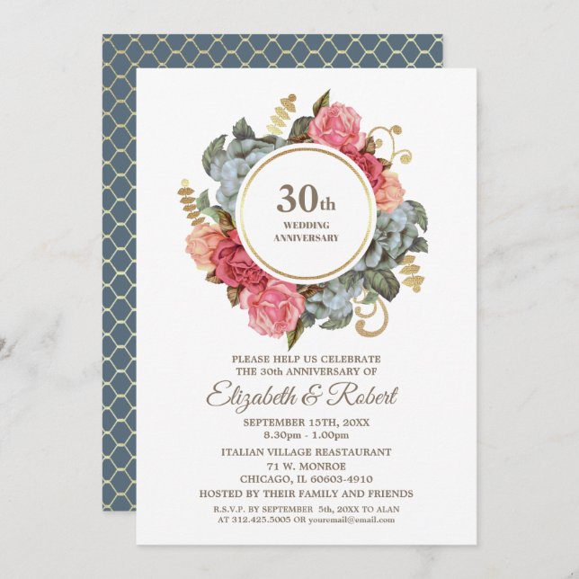 30th Wedding Anniversary Party Invitations (Front/Back)