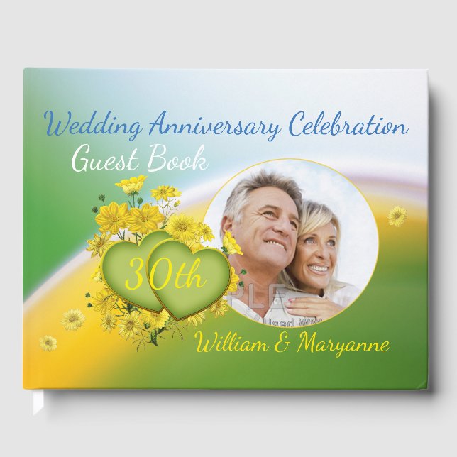 30th Wedding Anniversary Party Yellow Flowers Guest Book (Front)